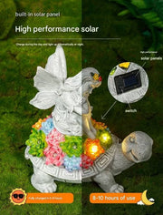 Danoz Xmas - Turtle and Butterfly Charming Solar - Powered Animal Garden Statue - Waterproof Resin Figurine with Glowing LED Accents - danozdirect