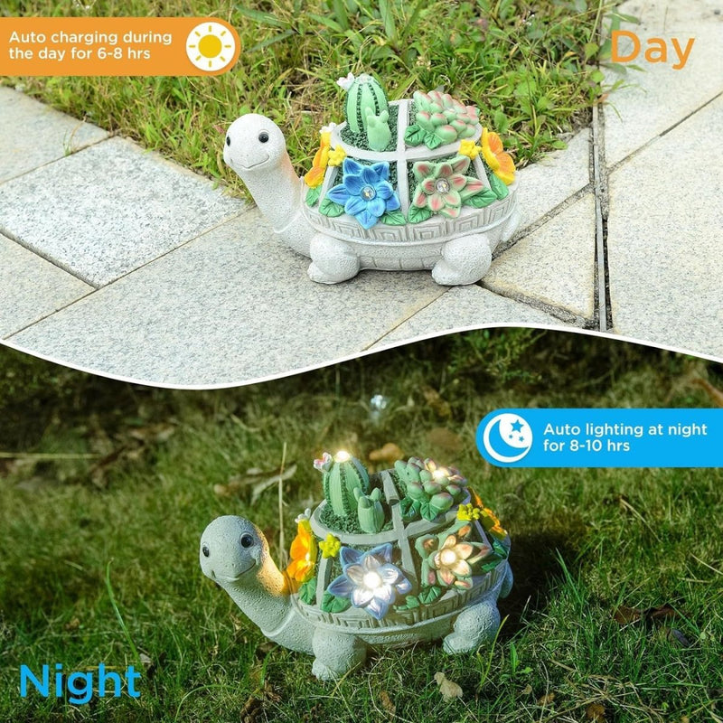 Danoz Xmas - Turtle and Butterfly Charming Solar - Powered Animal Garden Statue - Waterproof Resin Figurine with Glowing LED Accents - danozdirect