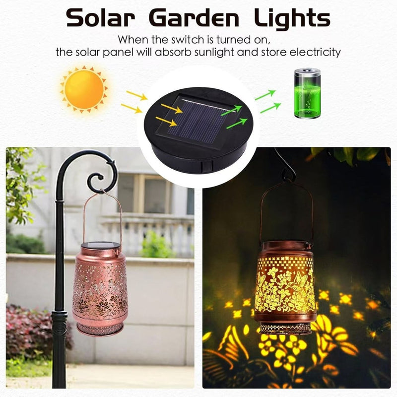 Decorative Solar Hummingbird Lantern(11x11x17CM) - Waterproof Hanging Iron Art Outdoor Projection Light for Garden and Patio (Up to 12 Hrs Illumination) - danozdirect