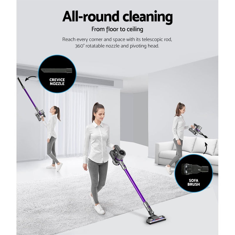 Devanti Stick Vacuum Cleaner Bagless Cordless 120W Purple - danozdirect