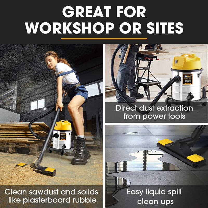 Easily clean up any mess with Danoz Direct - Unimac Wet and Dry Vacuum Cleaner! With 1400W power and a 20L capacity - danozdirect