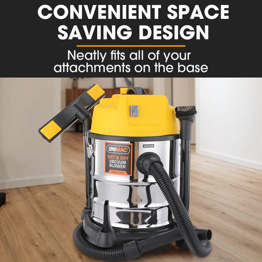 Easily clean up any mess with Danoz Direct - Unimac Wet and Dry Vacuum Cleaner! With 1400W power and a 20L capacity - danozdirect