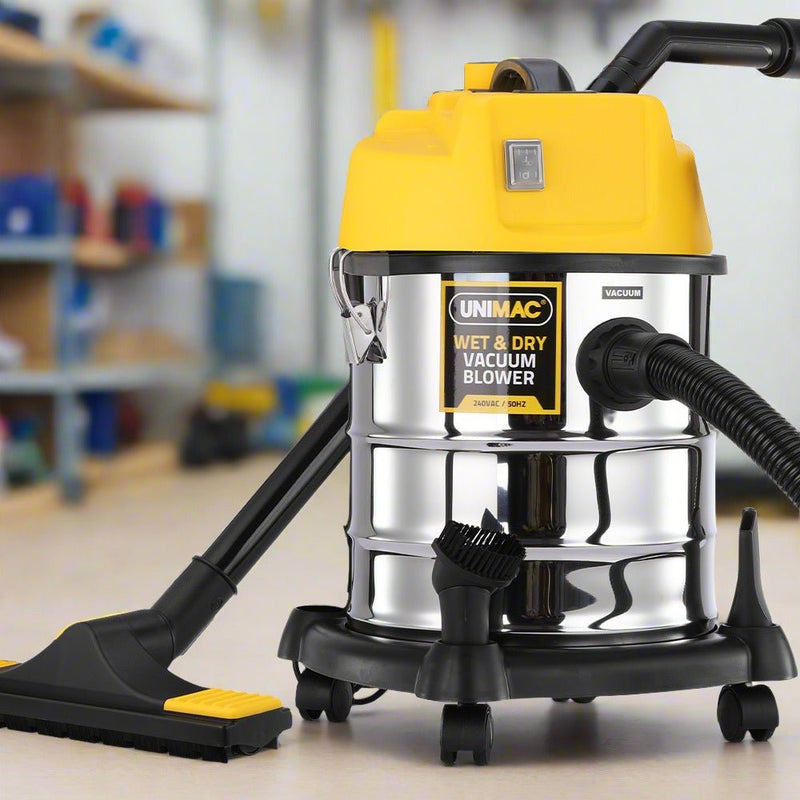 Easily clean up any mess with Danoz Direct - Unimac Wet and Dry Vacuum Cleaner! With 1400W power and a 20L capacity - danozdirect