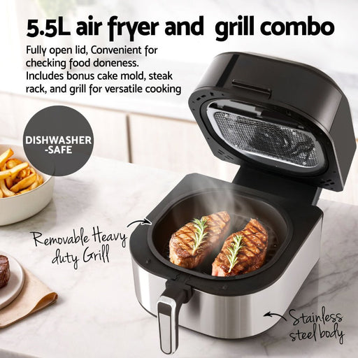 Elevate your cooking game with Danoz Kitchen - Devanti 5.5L Air Fryer & Grill! This 1500W powerhouse lets you fry, grill, and roast with less oil and more flavor - danozdirect