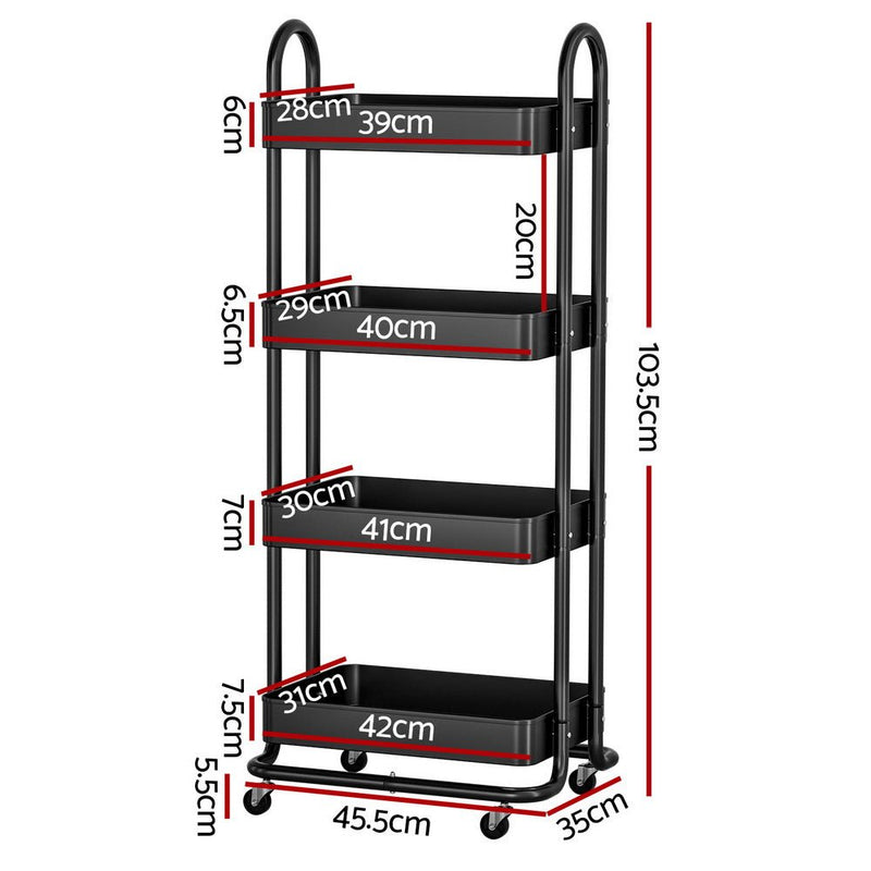 Elevate your kitchen's functionality with Danoz Direct Artiss Storage Trolley Kitchen Cart. Boasting four spacious tiers in a sleek black finish - danozdirect