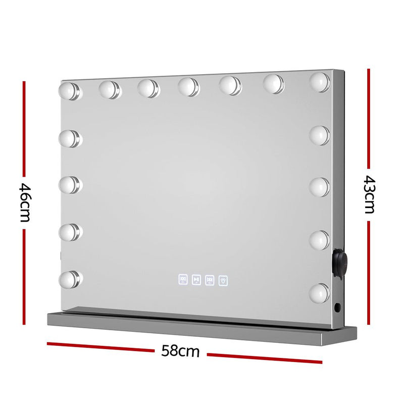 Embellir Bluetooth Makeup Mirror 58X46cm Hollywood with Light Dimmable 15 LED - danozdirect
