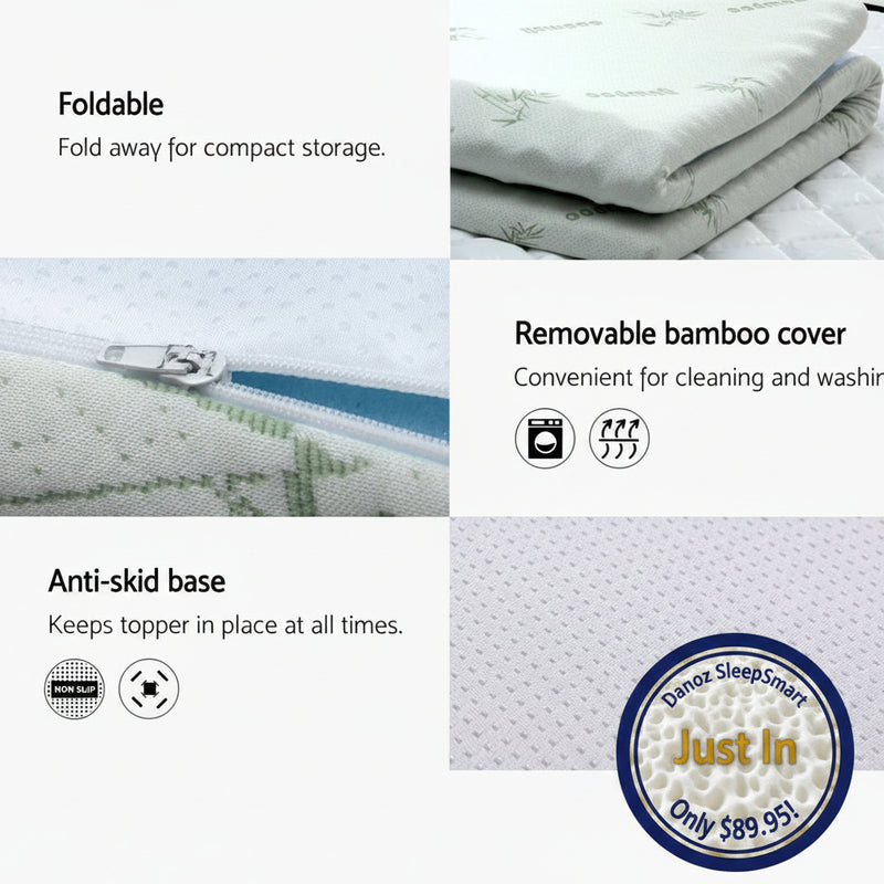 Elevate your sleeping experience with Danoz SleepSmart - Giselle Bedding Memory Foam Mattress Topper! 7-Zone 5cm Single - Free Bamboo cover!
