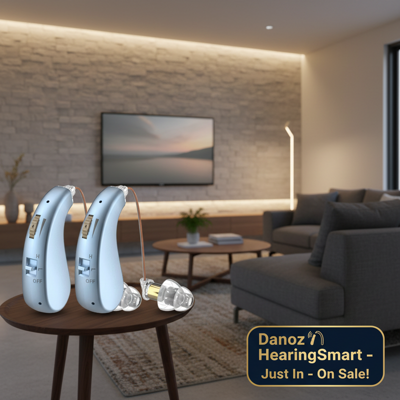 🎧 Danoz HearingSmart | 2 Mini Digital Hearing Aids for Seniors | Rechargeable | Adjustable Volume | Portable | Blue & Black