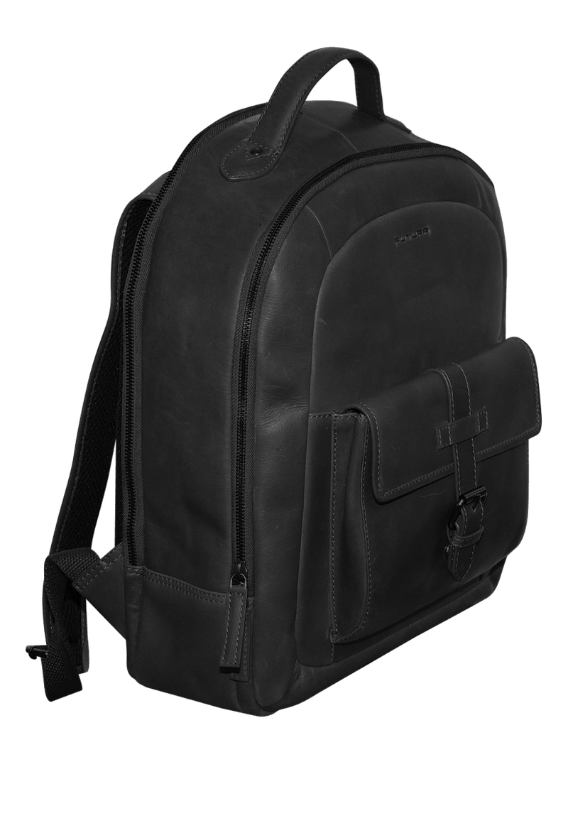 Futura Mens Leather Laptop Backpack School Shoulder Bag Front Pocket - Black - danozdirect