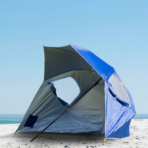 Havana Outdoors Beach Umbrella 2.4M Outdoor Garden Beach Portable Shade Shelter - Blue - danozdirect