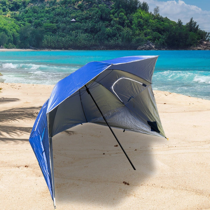 Havana Outdoors Beach Umbrella 2.4M Outdoor Garden Beach Portable Shade Shelter - Blue - danozdirect