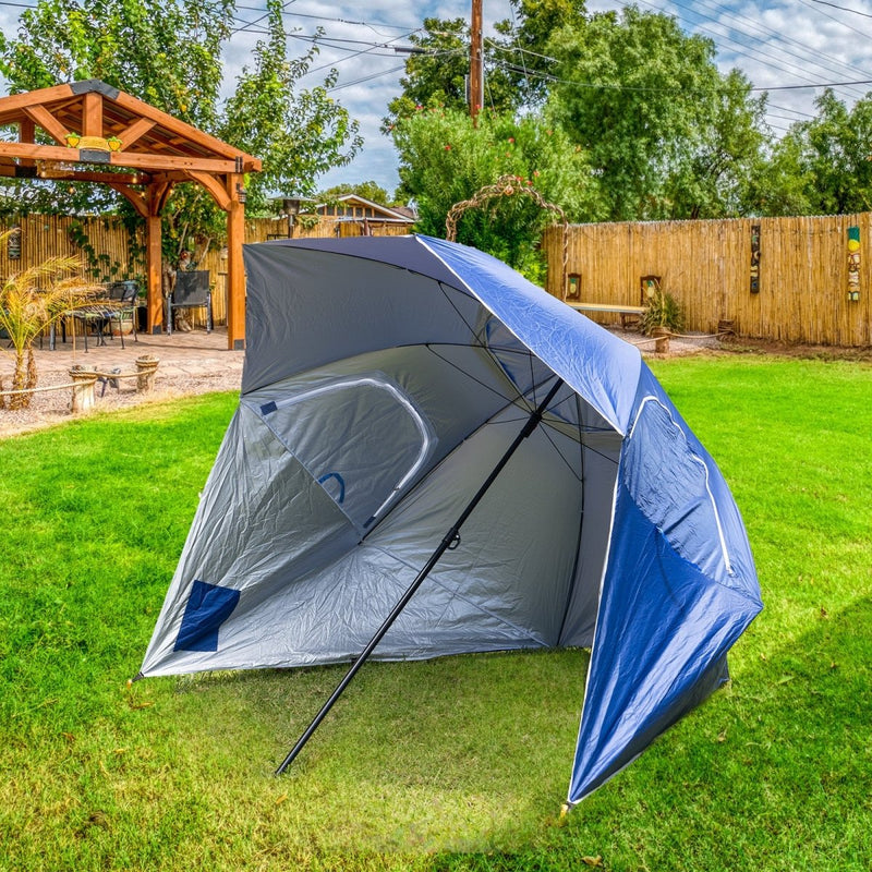 Havana Outdoors Beach Umbrella 2.4M Outdoor Garden Beach Portable Shade Shelter - Blue - danozdirect