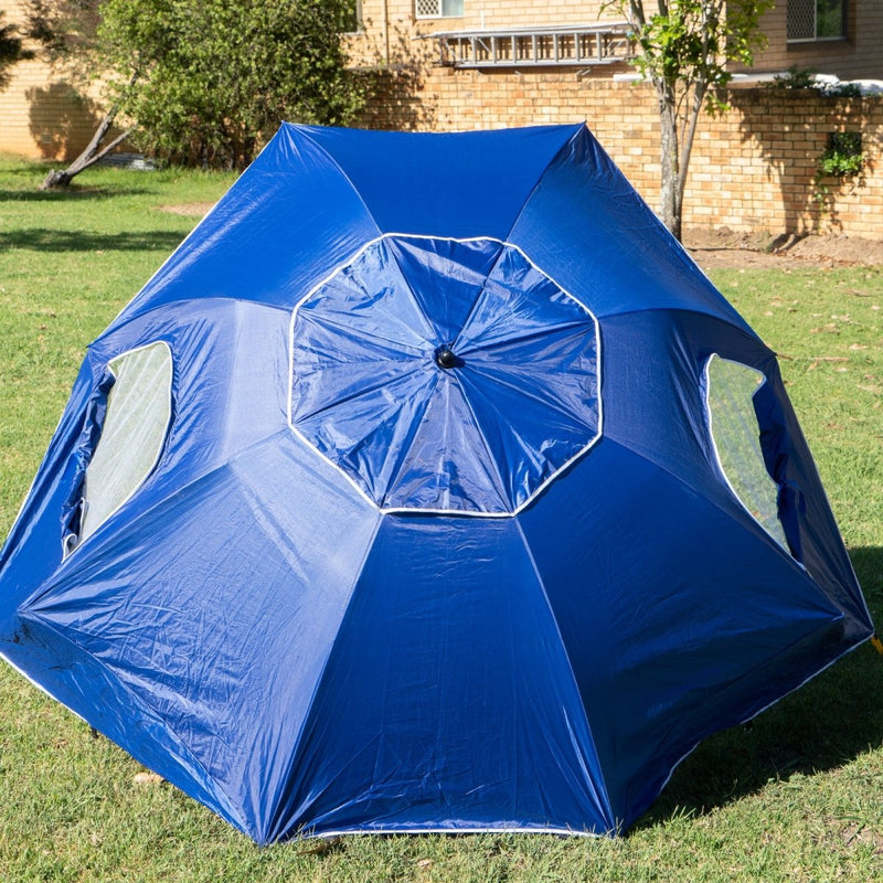 Havana Outdoors Beach Umbrella 2.4M Outdoor Garden Beach Portable Shade Shelter - Blue - danozdirect