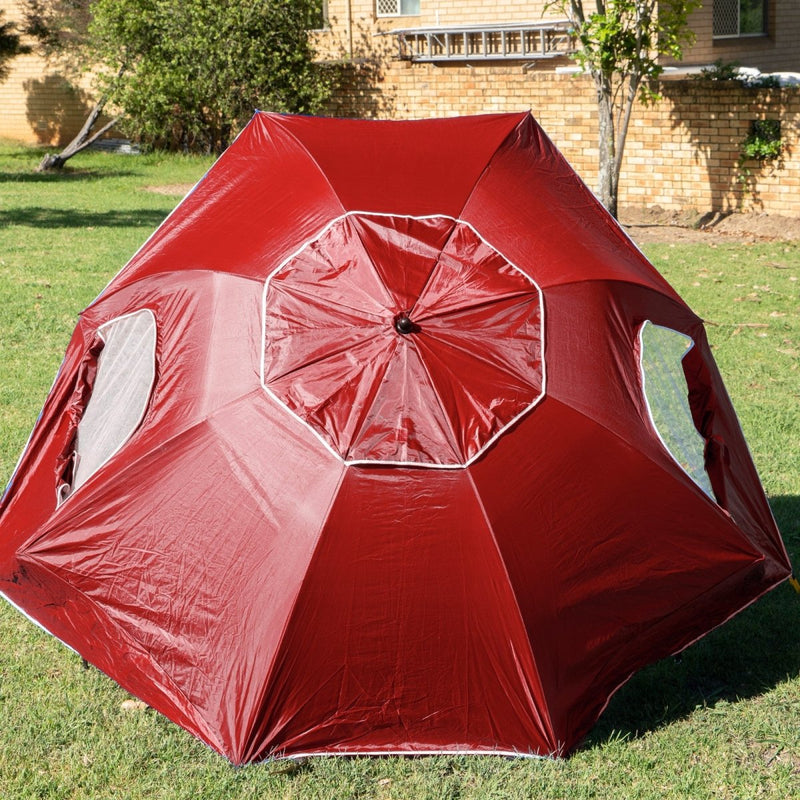 Havana Outdoors Beach Umbrella 2.4M Outdoor Garden Beach Portable Shade Shelter - Red - danozdirect