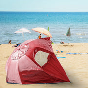 Havana Outdoors Beach Umbrella 2.4M Outdoor Garden Beach Portable Shade Shelter - Red - danozdirect