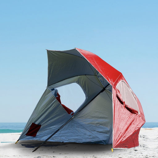 Havana Outdoors Beach Umbrella 2.4M Outdoor Garden Beach Portable Shade Shelter - Red - danozdirect