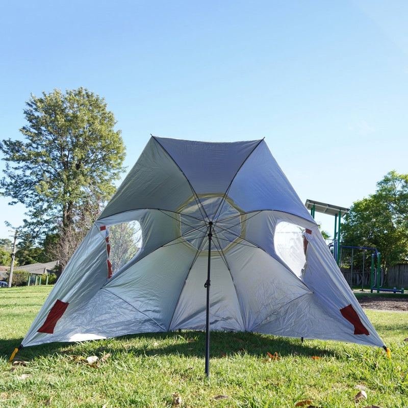 Havana Outdoors Beach Umbrella 2.4M Outdoor Garden Beach Portable Shade Shelter - Red - danozdirect