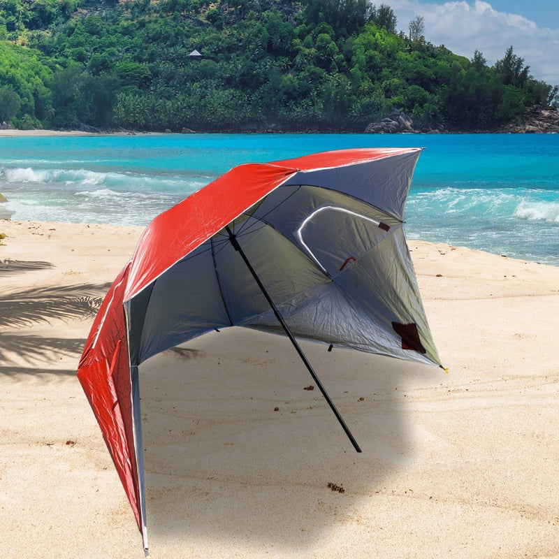 Havana Outdoors Beach Umbrella 2.4M Outdoor Garden Beach Portable Shade Shelter - Red - danozdirect