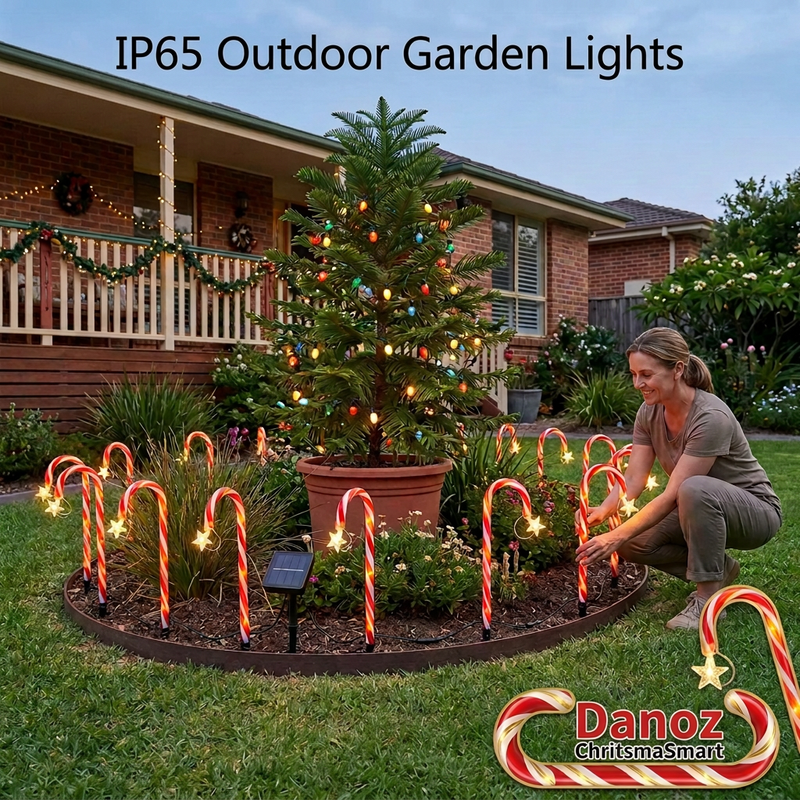🎄 Danoz ChristmaSmart | Solar Candy Cane Garden Lights | Hanging Stars & 8 Modes | 5 or 8 Piece Set | Free Postage!