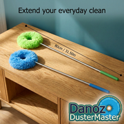 Blue and green DusterMaster dusters with 80cm extended length diagram