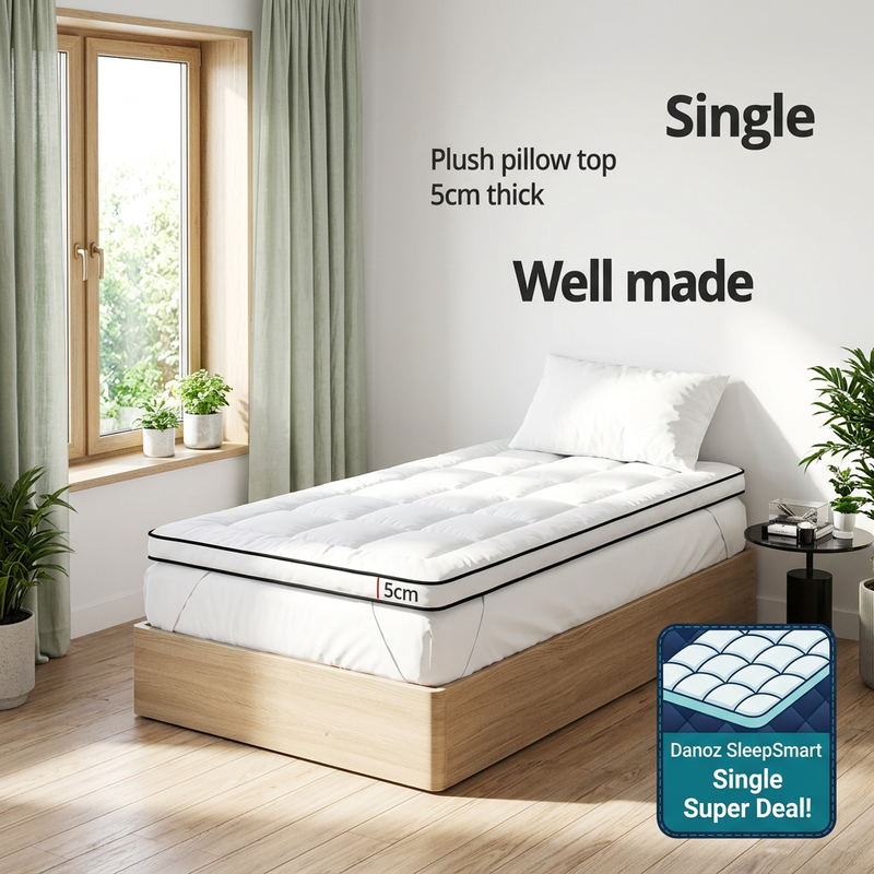 🛌 Danoz SleepSmart | Giselle Bedding Single Mattress Topper | 500GSM Microfibre | 5cm Pillow Top Comfort | Free Postage!