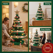 Christmas tree styled in home, dining room and shop displays