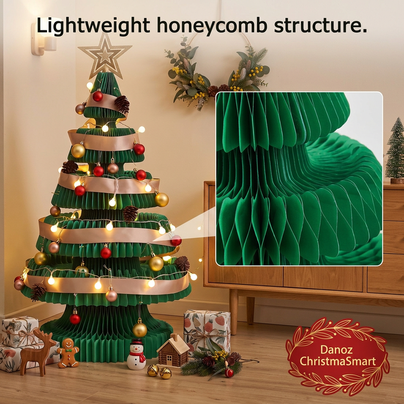Decorated paper tree and enlarged honeycomb structure detail