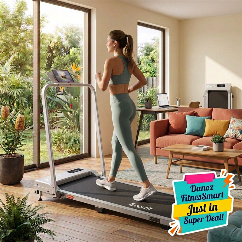 Living room walking scene with adjusted person-to-treadmill scale