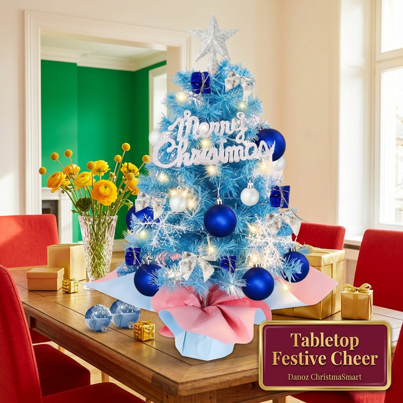 🎄 Danoz ChristmaSmart | Mini Blue Christmas Tree | LED String Lights & Decorative Ornaments | Tabletop Festive Sparkle | Free Postage!