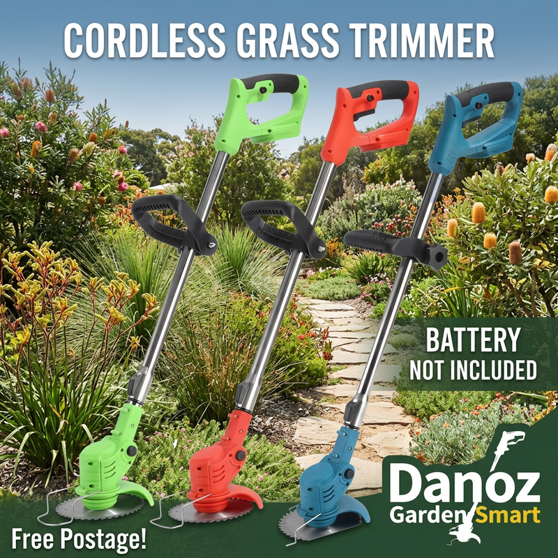 Danoz GardenSmart cordless grass trimmer in three colours, battery not included