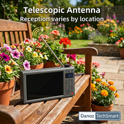 Sansui telescopic antenna on sunny garden bench