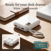 White 200,000mAh PowerSmart power bank with cable storage detail