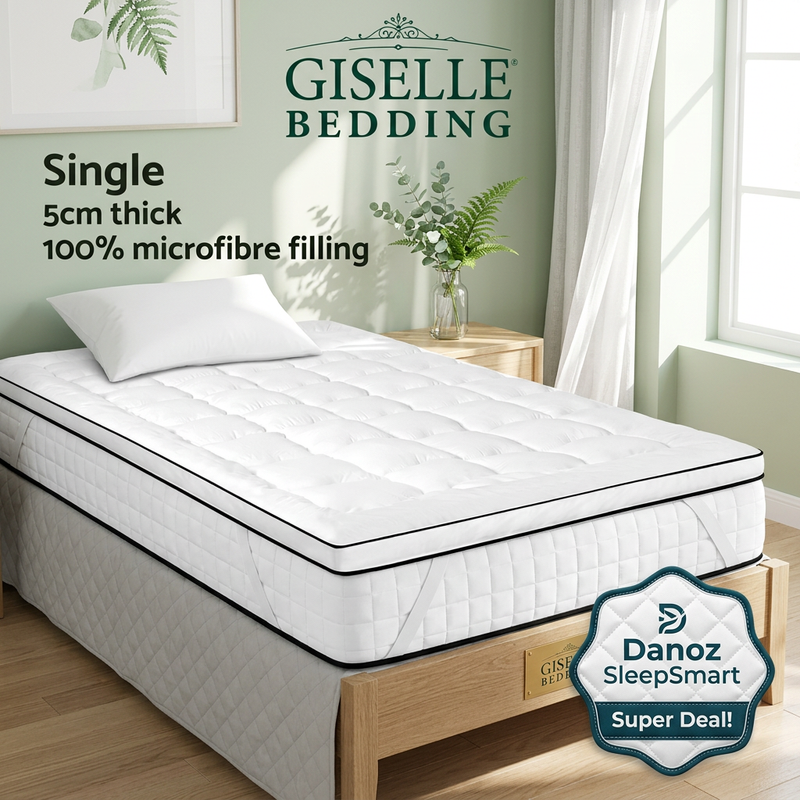🛌 Danoz SleepSmart | Giselle Bedding Single Mattress Topper | 500GSM Microfibre | 5cm Pillow Top Comfort | Free Postage!