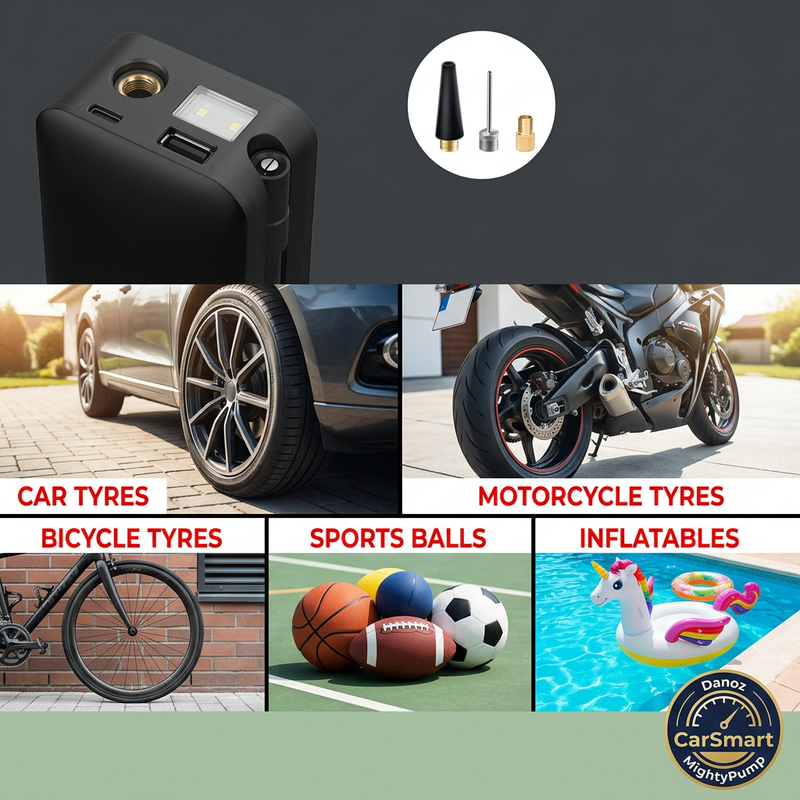 MightyPump ports adaptors and compatible tyres balls and inflatables
