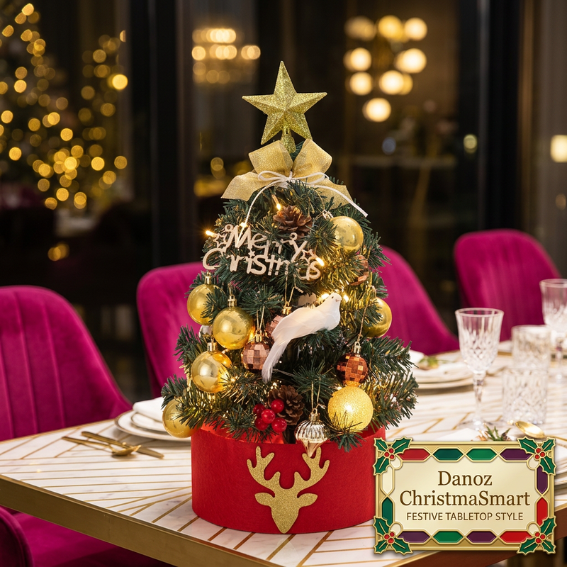 🎄 Danoz ChristmaSmart | Mini Tabletop Christmas Tree | Festive Ornaments, Star & Bow | Red & White Listing Style | Free Postage!