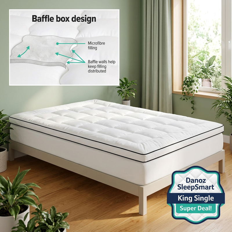 🛌 Danoz SleepSmart | Giselle Bedding King Single Mattress Topper | 500GSM Microfibre | 5cm Pillow Top Comfort | Free Postage!