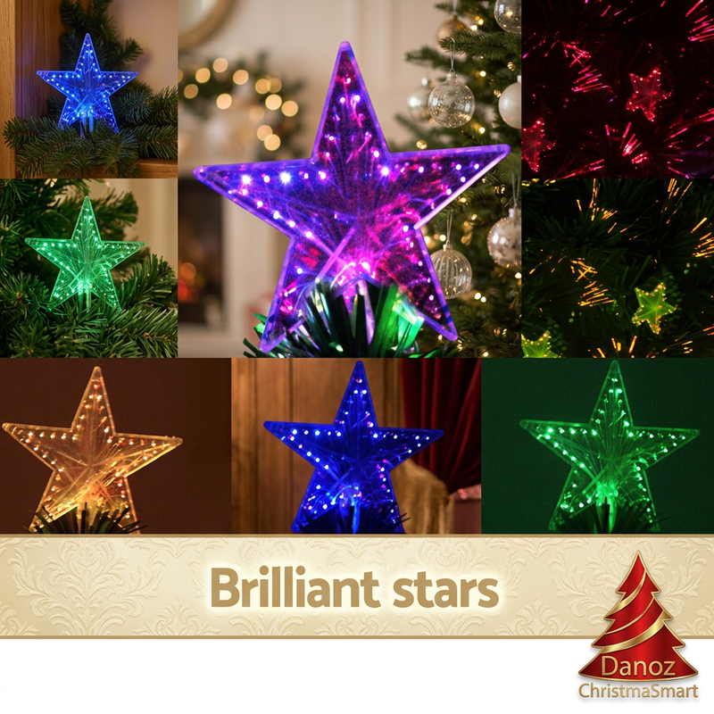 Brilliant multicolour illuminated star topper and star light close-ups