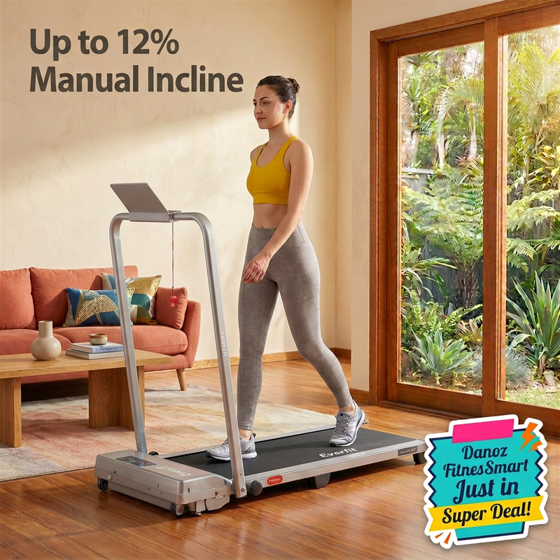Manual incline walking scene with lowered handrail and adjusted adult scale