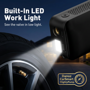 Built-in LED work light illuminating a tyre valve