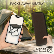 PocketStool phone and carry pouch packing comparison at campsite