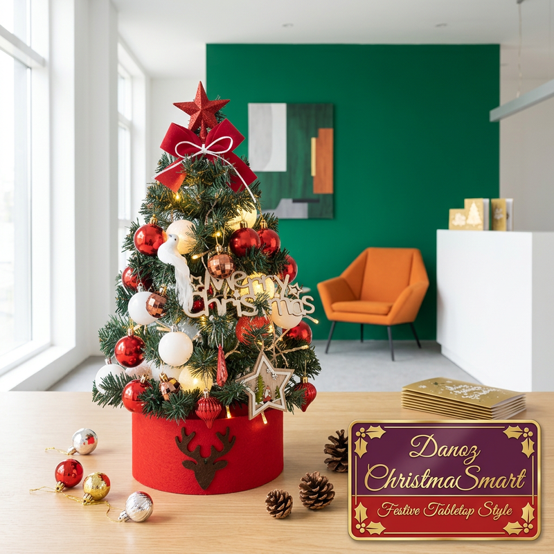 🎄 Danoz ChristmaSmart | Mini Tabletop Christmas Tree | Festive Ornaments, Star & Bow | Red & White Listing Style | Free Postage!