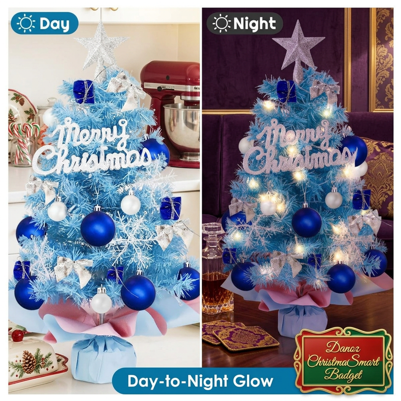 🎄 Danoz ChristmaSmart | Mini Blue Christmas Tree | LED String Lights & Decorative Ornaments | Tabletop Festive Sparkle | Free Postage!