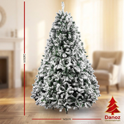 Snow-flocked tree dimensions 240cm high and 145cm wide