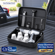 CleanSmart mini vacuum packed inside open EVA case with filters, attachments and Free Postage badge
