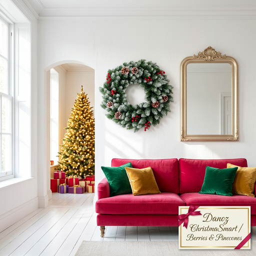 ChristmaSmart sunlit raspberry and gold living room
