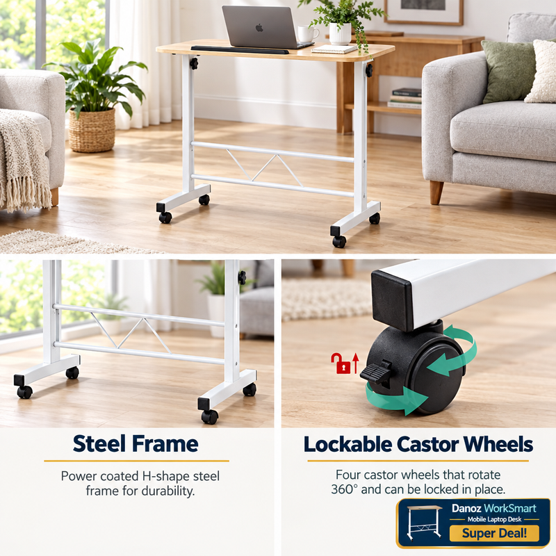 WorkSmart white steel frame and lockable castors