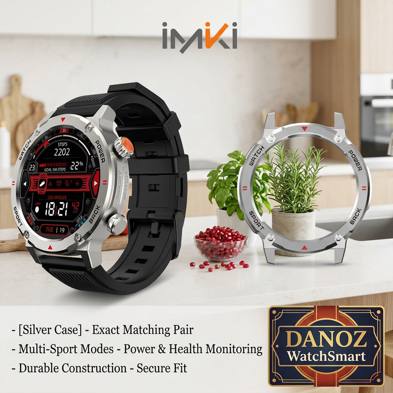 Silver IMIKI D2 case and silver frame in sunny kitchen