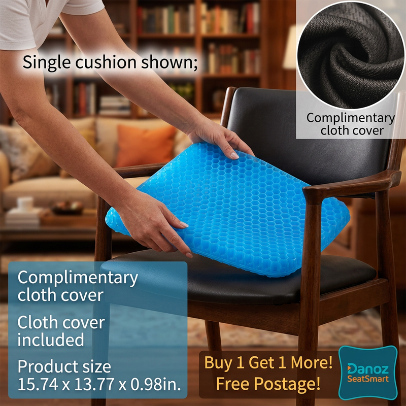 SeatSmart cushion on home chair with cloth cover close-up