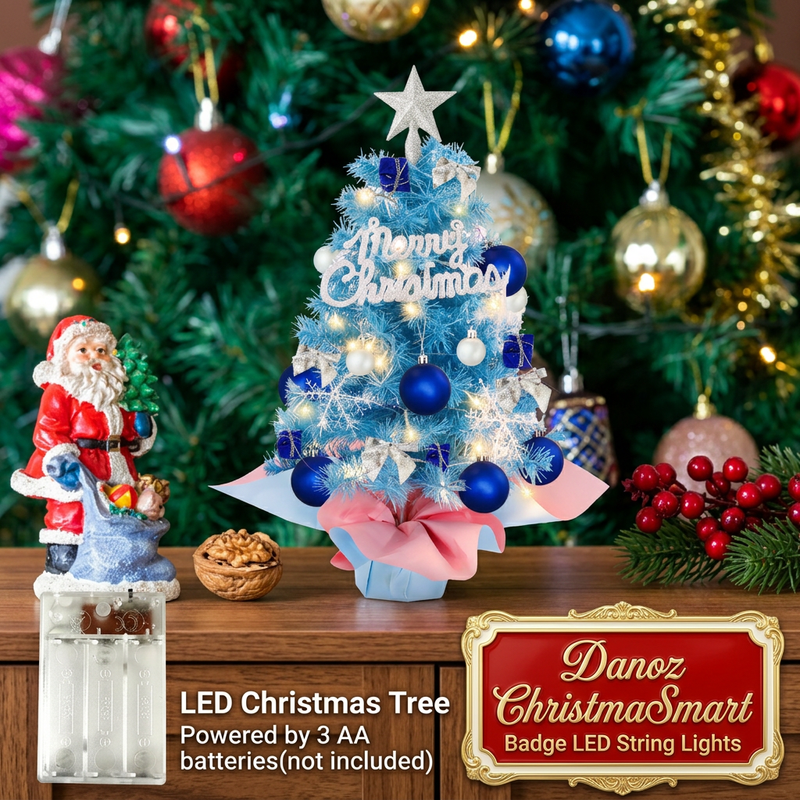 🎄 Danoz ChristmaSmart | Mini Blue Christmas Tree | LED String Lights & Decorative Ornaments | Tabletop Festive Sparkle | Free Postage!