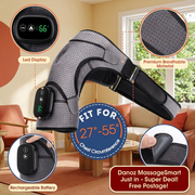 Shoulder brace features with dark red MassageSmart badge
